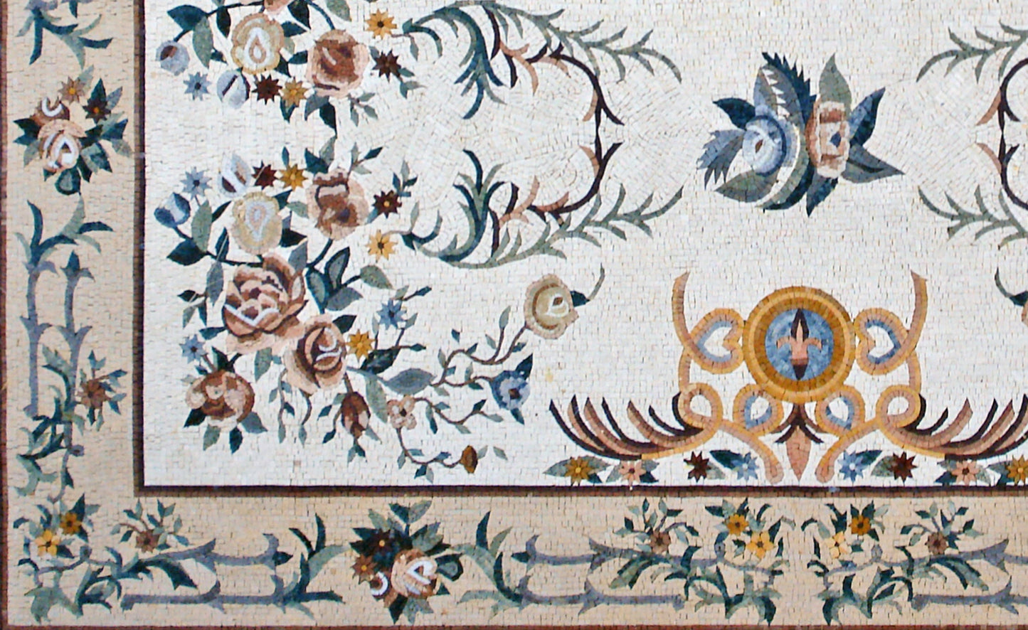 Handmade Rose Mosaic Rug: Marble Tile Floor Covering