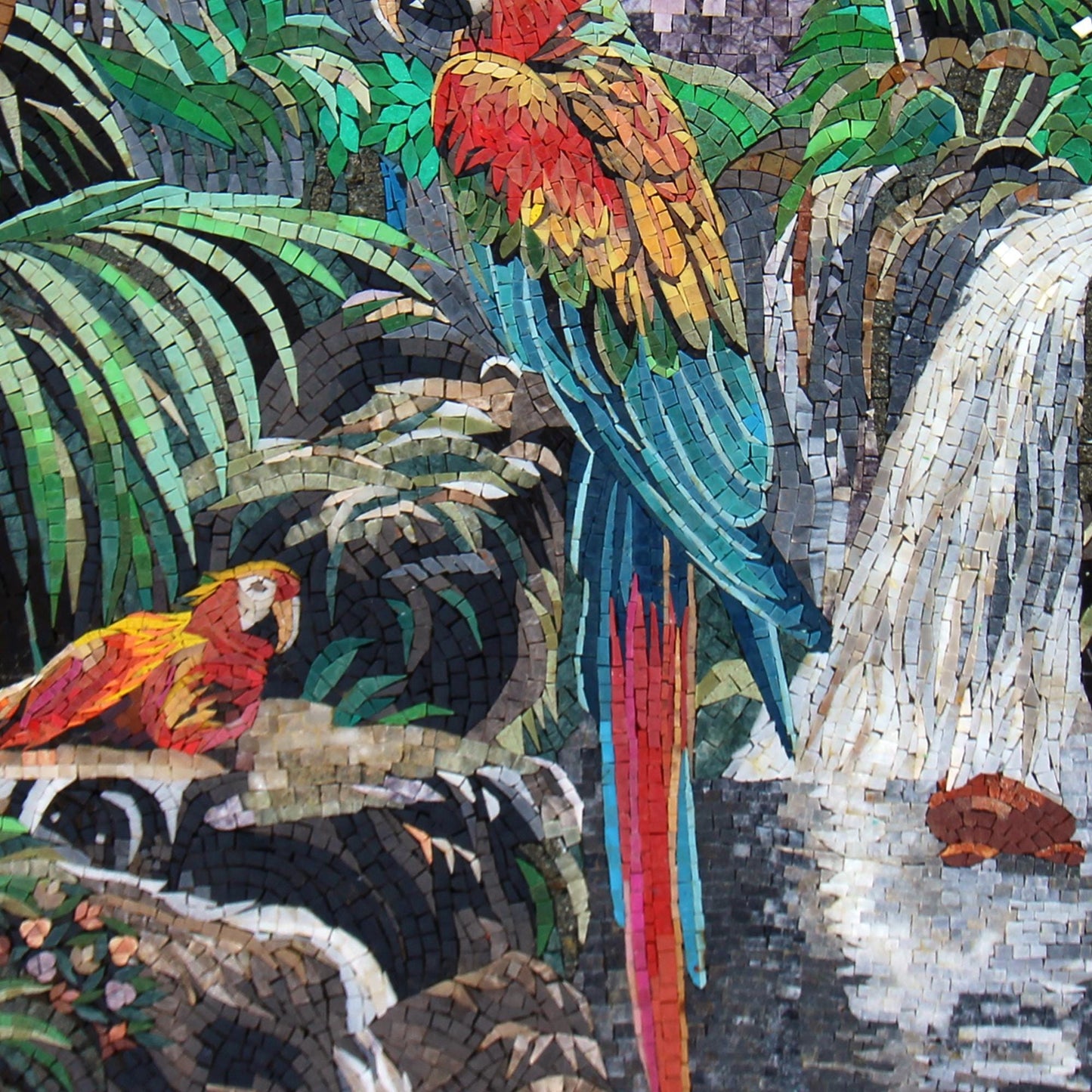 32" Parrot Mosaic Medallion – Tropical Bird Design, Nature-Inspired Home Decor, customization available