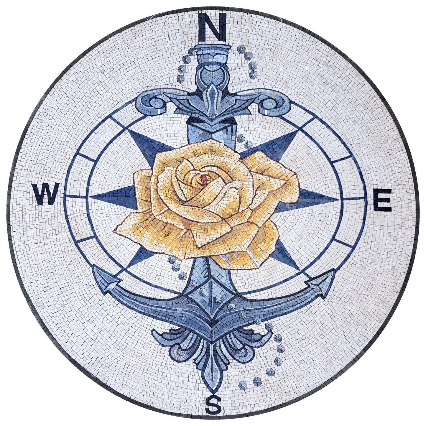 Nautical Charm: Compass Rose Marble Mosaic Medallion Flooring Tiles - Customization available