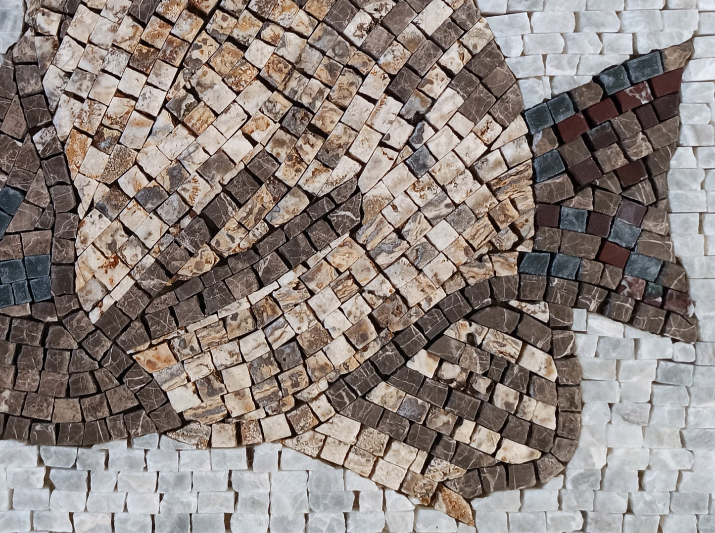 Handmade Fish Mosaic Tile Art: Marble Kitchen Backsplash (16" x 12")