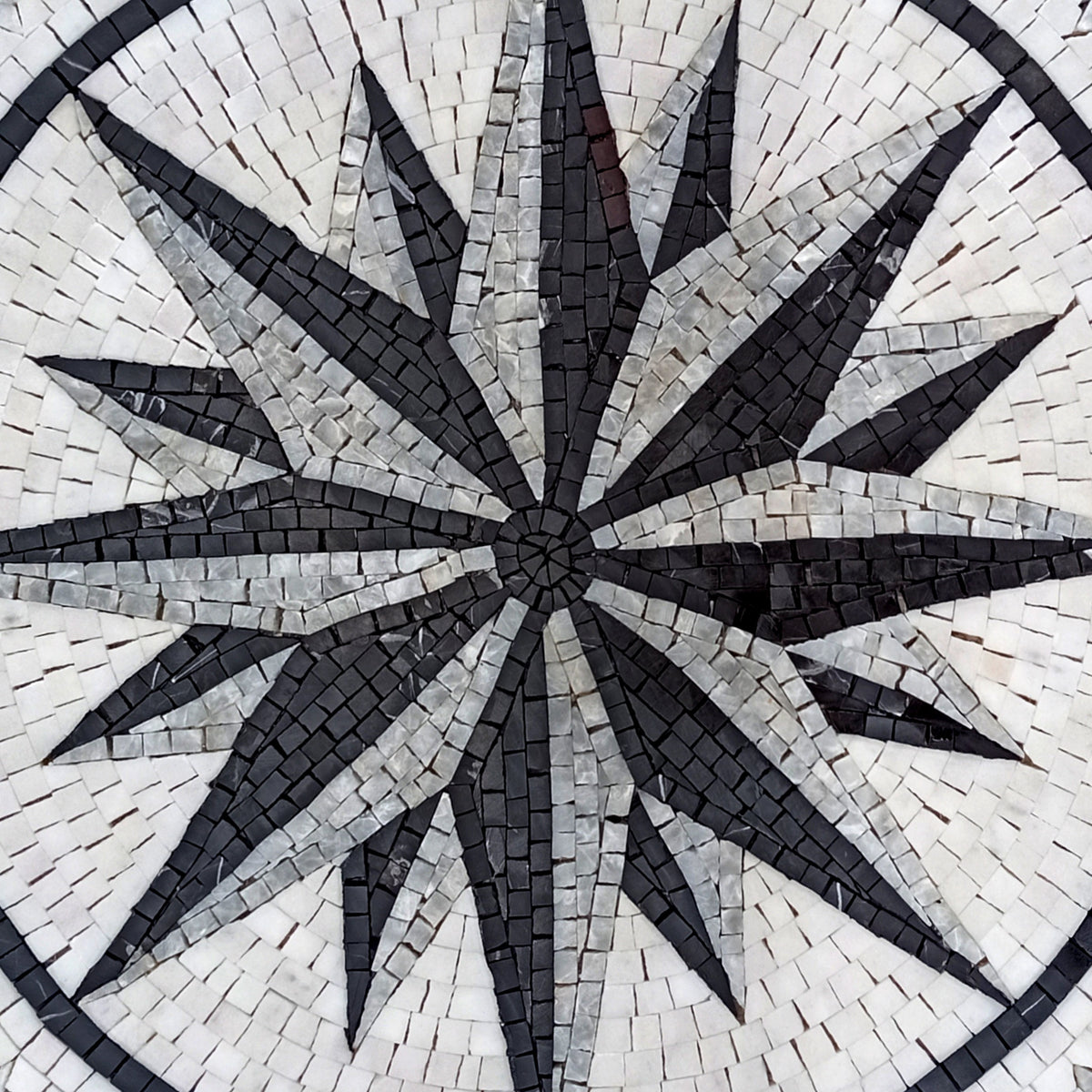 Handmade Compass Rose Mosaic Tile: Nautical Marble Medallion (32" Diameter)