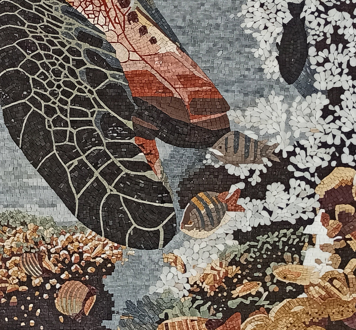 Handmade Sea Turtle Mosaic Tile Art: Marine Animal Wall Decor (80” x 72")