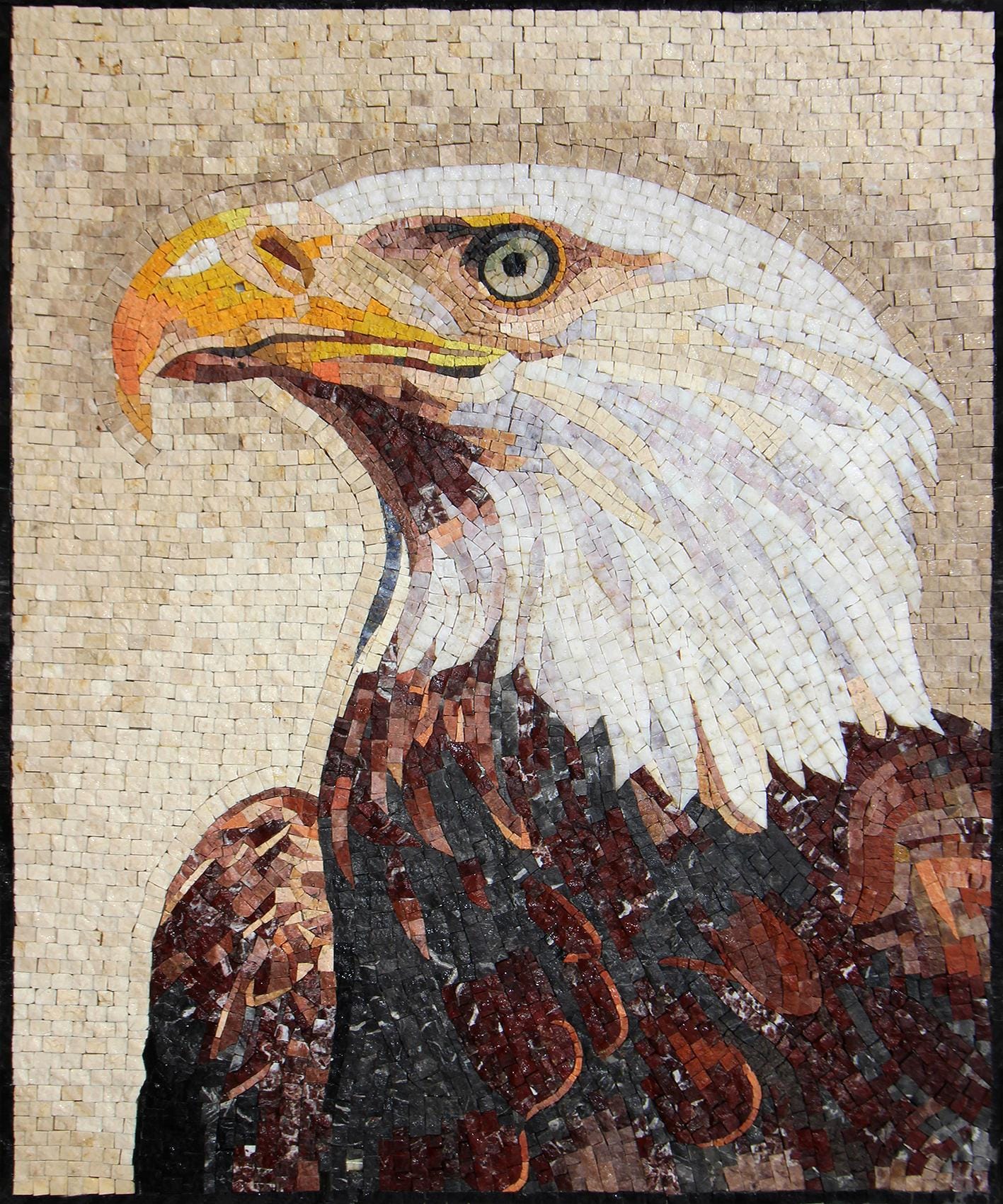 Handmade Eagle Mosaic Backsplash: Marble Stone Wall Art (24” x 20”)