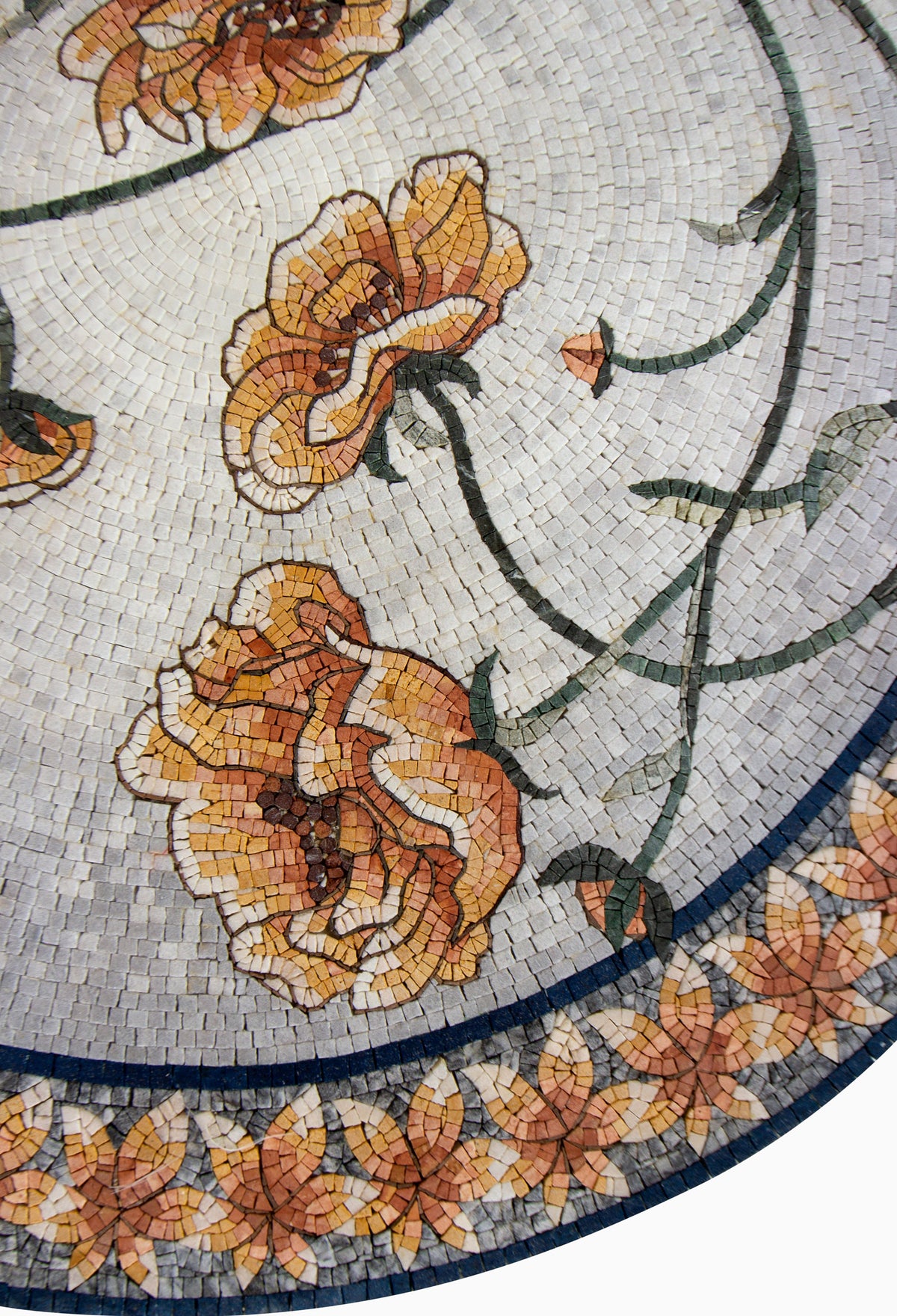 Artisanal Bloom - Handmade Floral Pattern Round Mosaic Medallion Art Tile