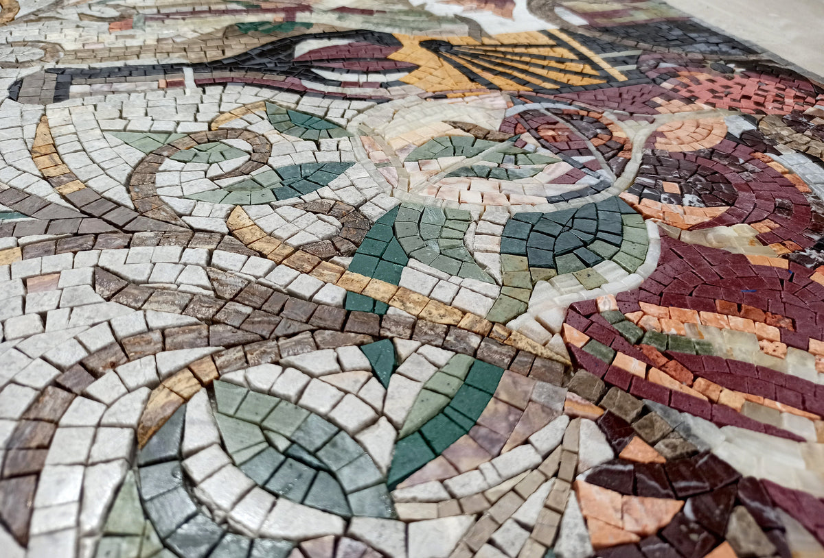 Tuscan Wine Mosaic: Handmade Marble Still Life Backsplash (24” x 16")