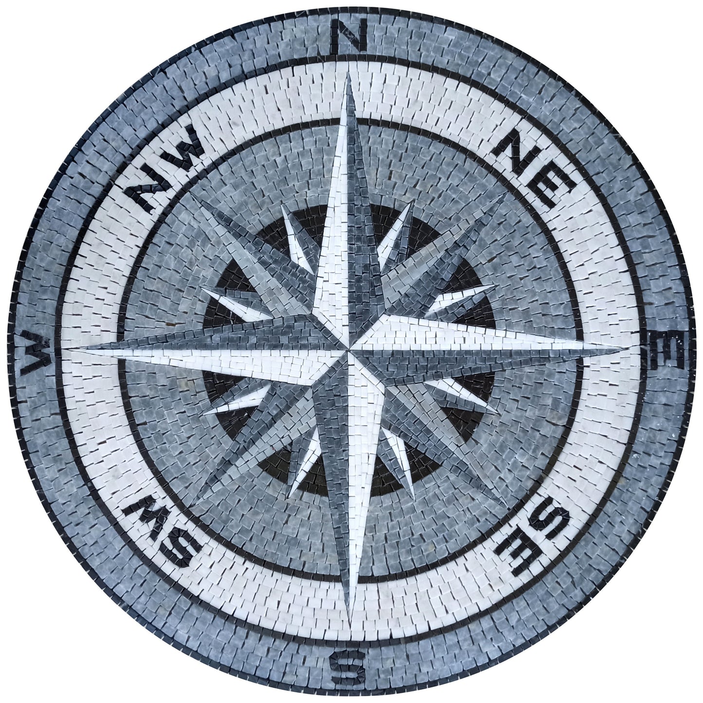 Nautical Compass Rose Marble Mosaic Medallion - Handmade Flooring Tile