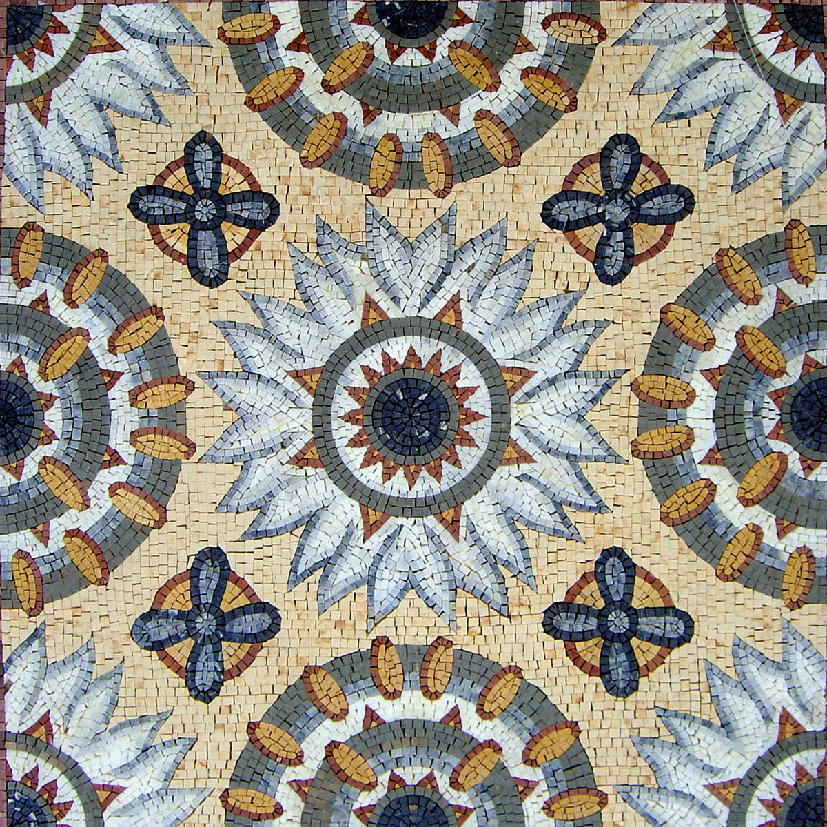 40" Medallion Mosaic Tile: Floral Marble Pattern for Floor, Wall, Entry