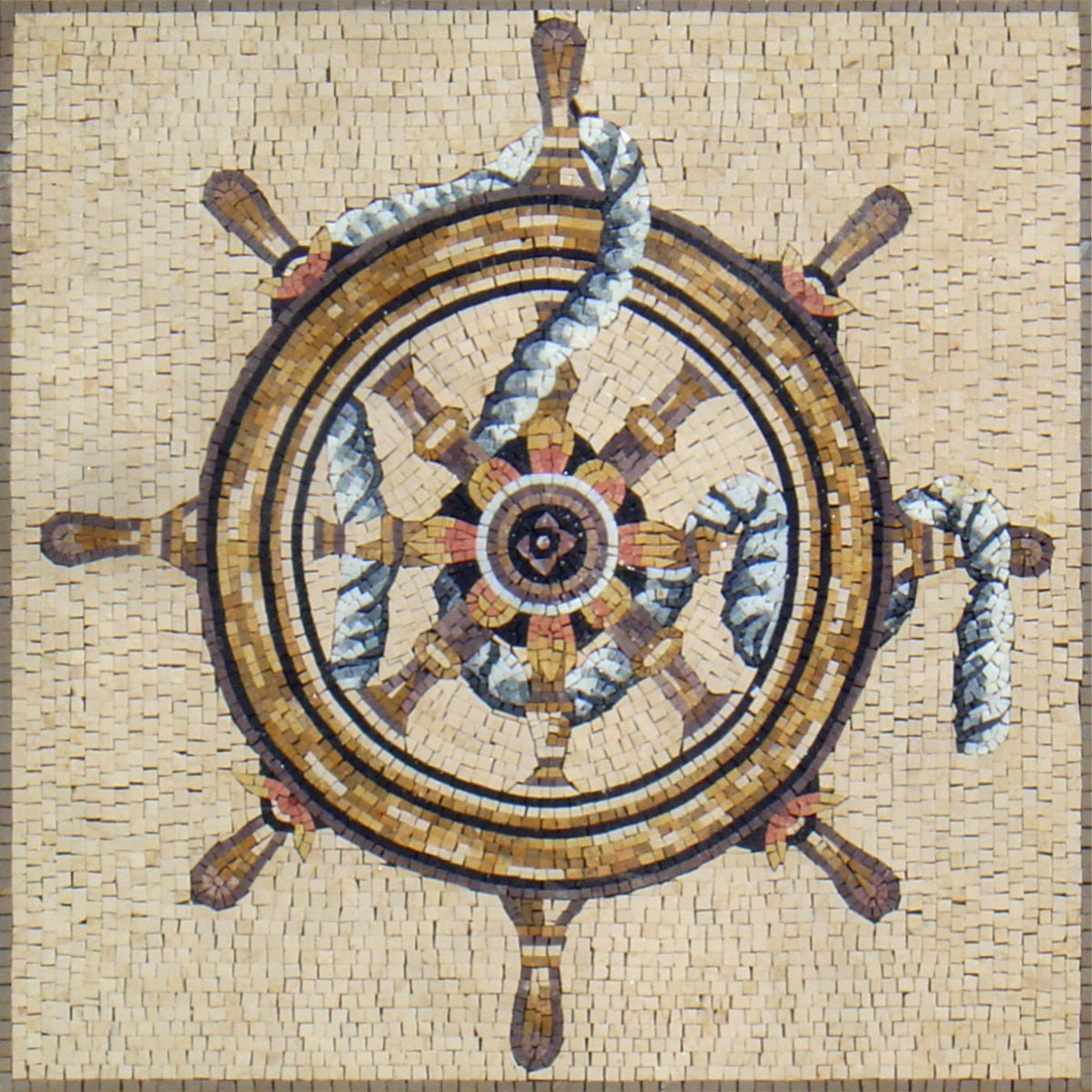 Handmade Ship Wheel Mosaic Tile: 32" Marble Backsplash