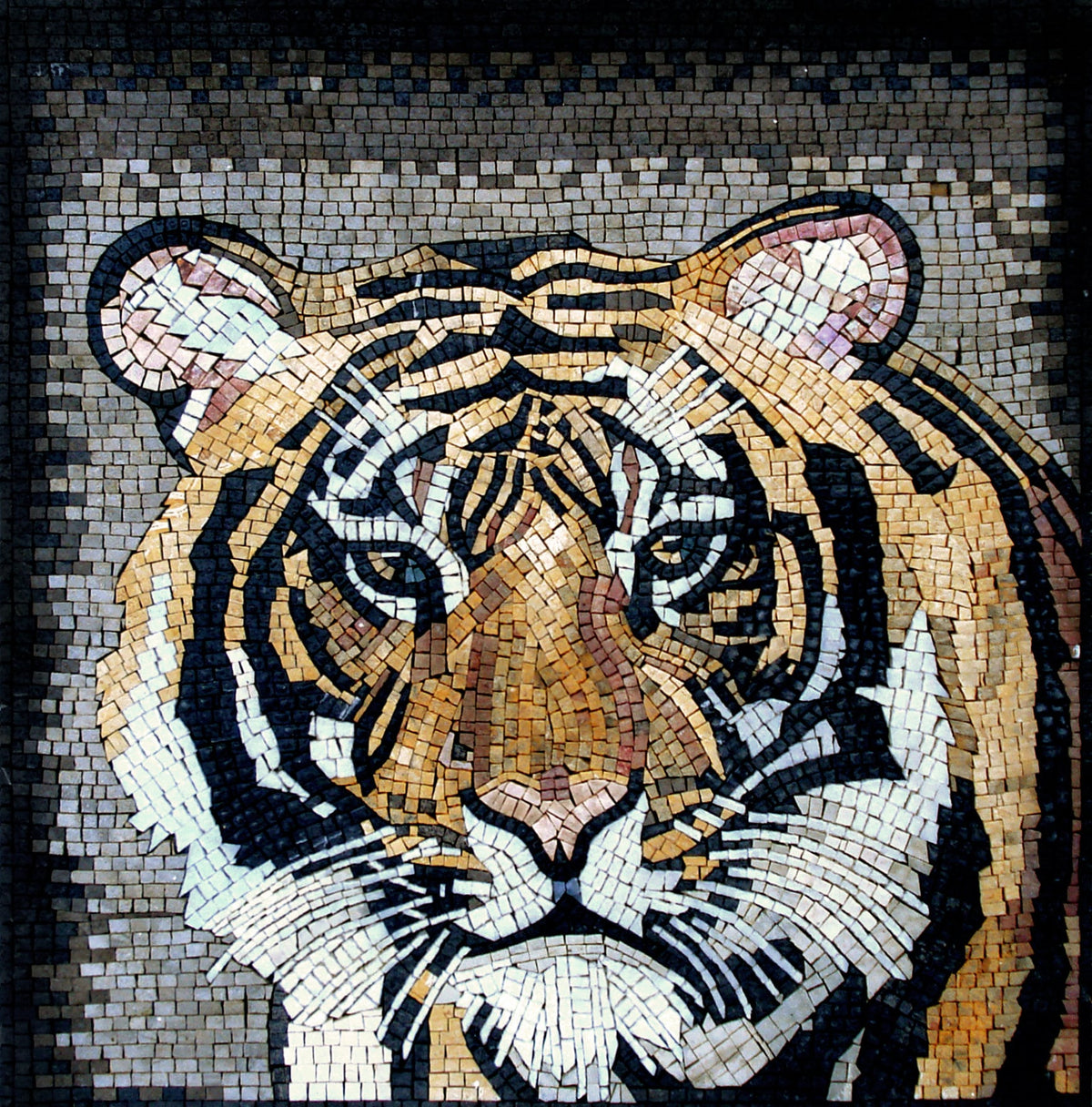 Handmade Tiger Mosaic Tile Art: Wild Animal Mural (32"x32")