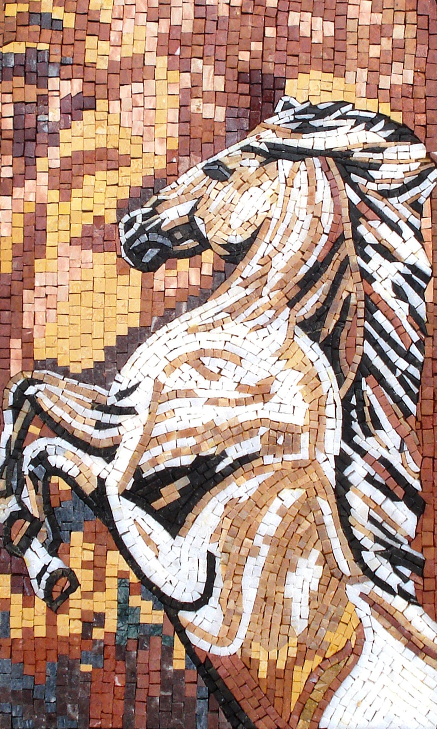 HORSE MOSAIC BACKSPLASH | Animal Mosaic Murals For Living Room And House Warming | Horse Rearing Mosaic Art Tiles For New Home Walls Decor