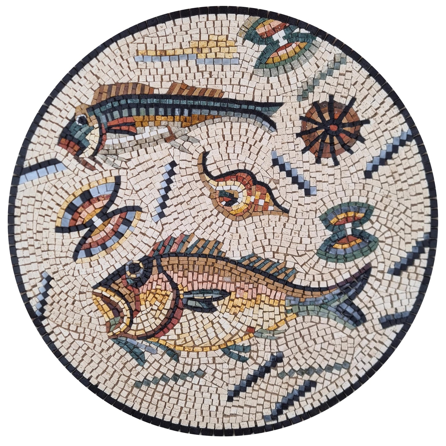 24-Inch Fish Mosaic Medallion –  Aquatic Theme, Nautical Home Decor, Customization available