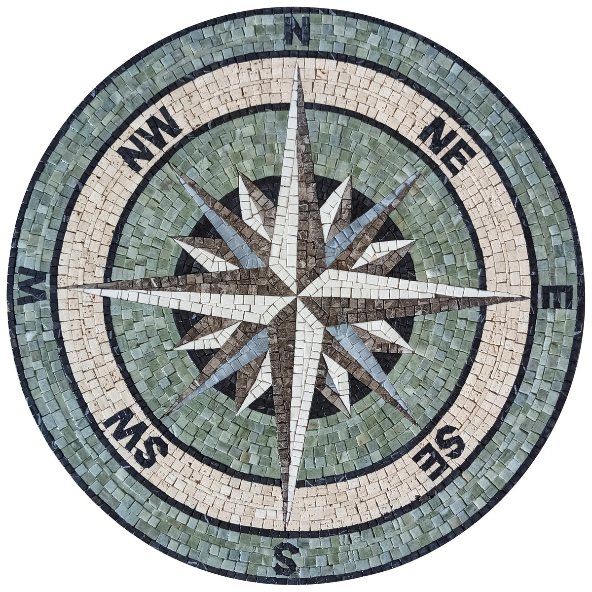 48" Handmade Nautical Compass Mosaic Tile – Marble Medallion for Floor & Wall - Customization Available
