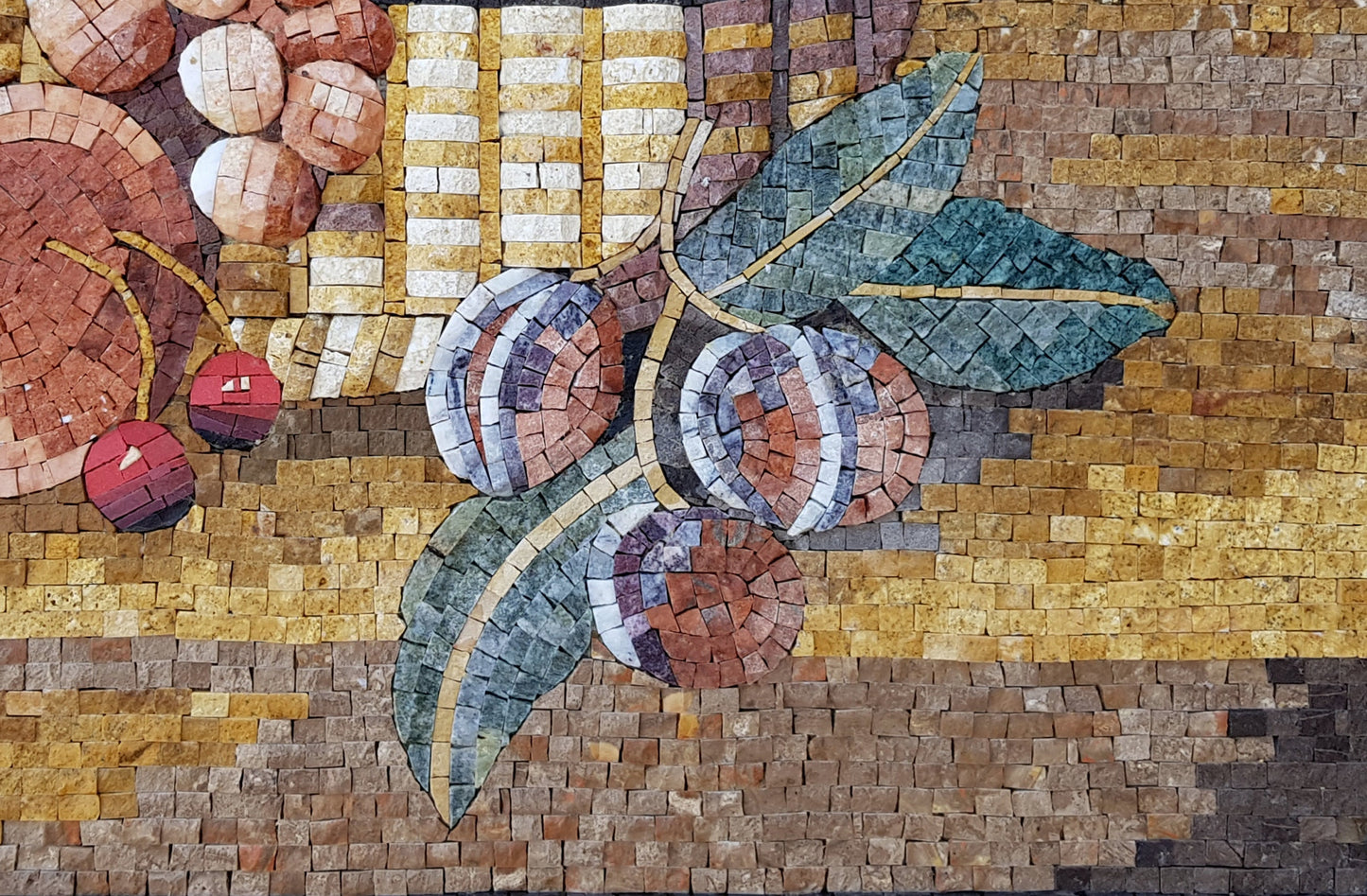 Handmade Fruit and Wine Mosaic: Kitchen Backsplash Wall Art
