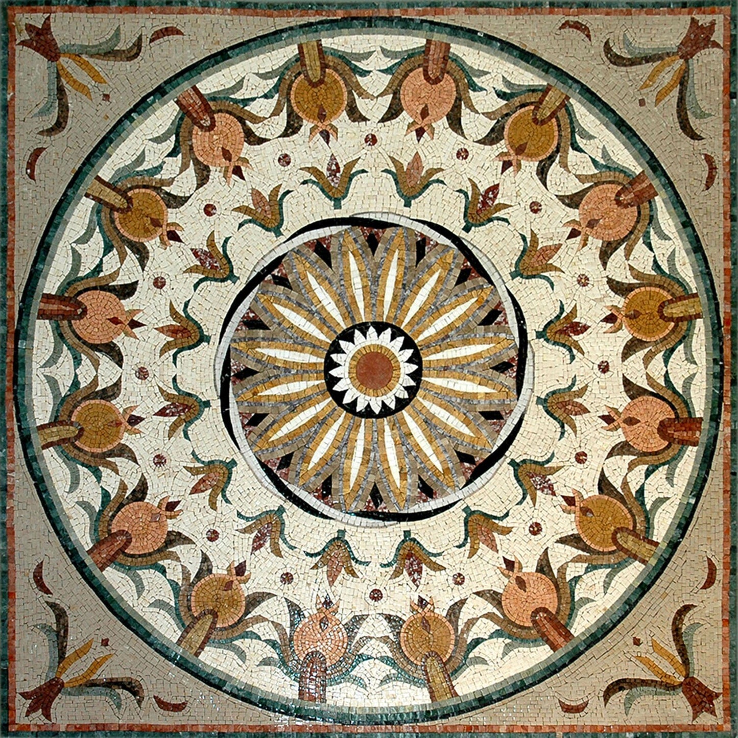 48" Floral Marble Mosaic Tile: Geometric Flower Art