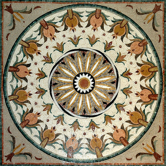 48" Floral Marble Mosaic Tile: Geometric Flower Art