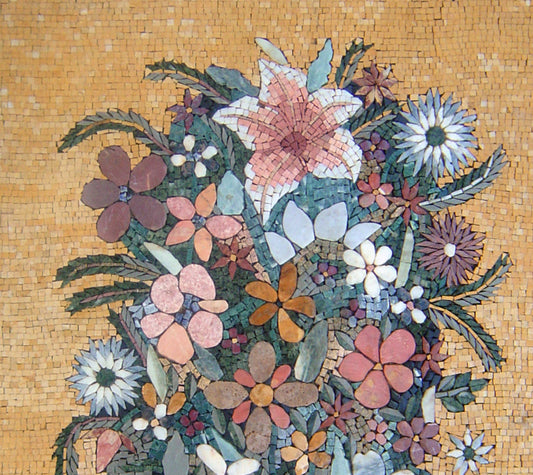 Handmade Floral Marble Mosaic Art: Roses in Vase (40x28)