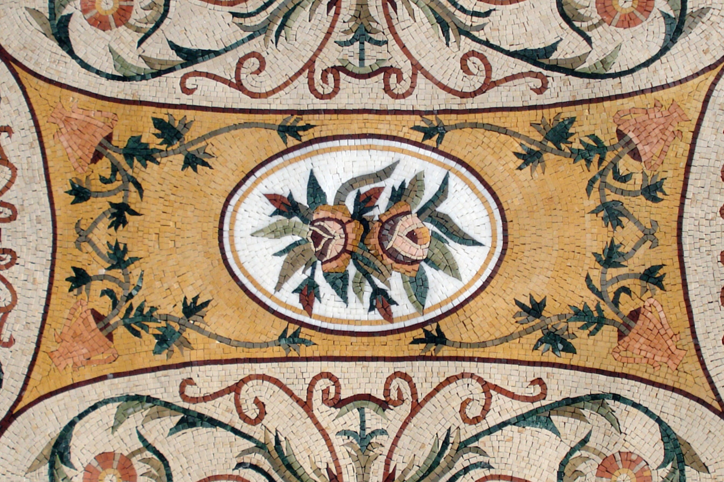 Handmade Marble Mosaic Rug: Floral Stone Tile Floor Covering