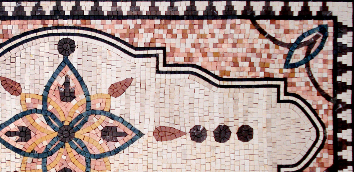 Handmade Marble Mosaic Rug: Colorful Stone Tile Carpet (48” x 24”)