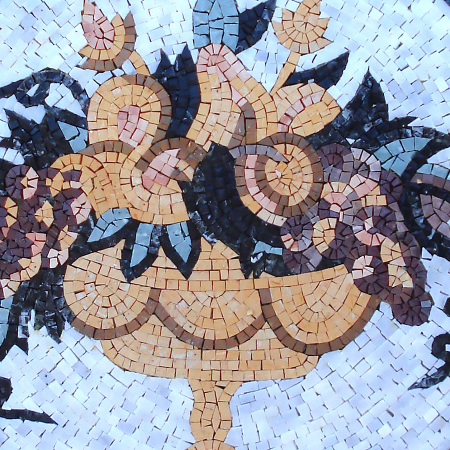 Handmade Marble Mosaic Art: Gold & Blue Fruit Bowl, Kitchen Backsplash (28x28")