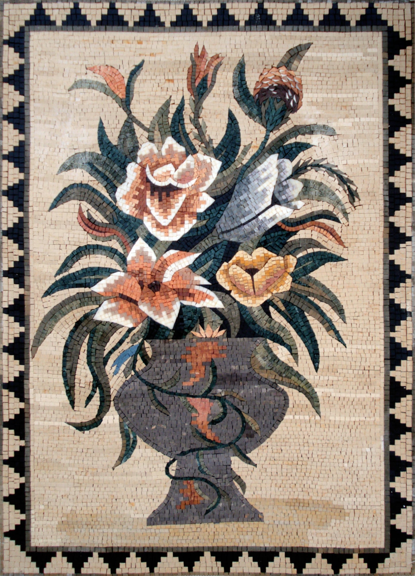 Handmade Marble Mosaic Art: Floral Bouquet in Vase