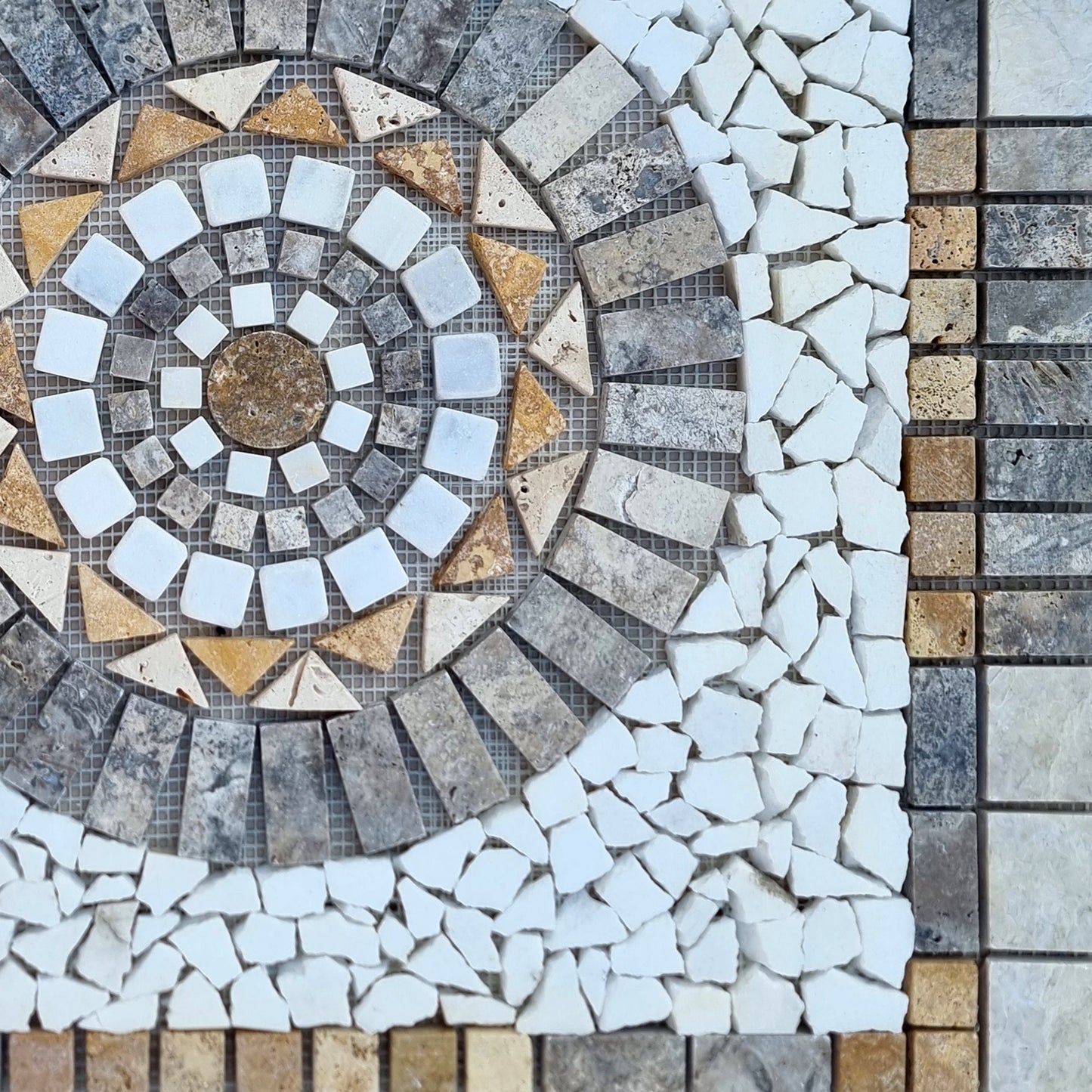 Handmade Natural Stone Mosaic Medallion: Tropical Art Tile (24"x24")