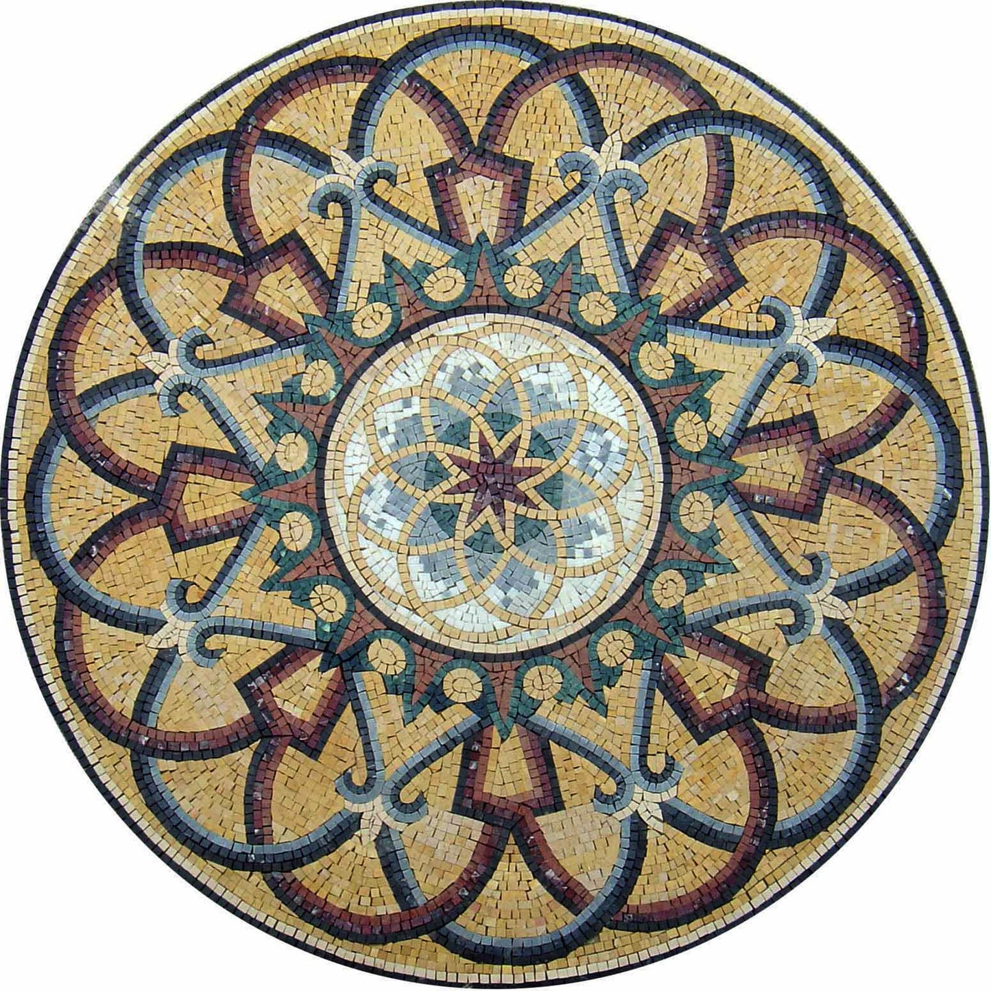 Handmade 40" Marble Mosaic Medallion Art Tile: Vibrant Home Decor