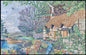 Handmade Marble Mosaic Wall Art: Village House with River (50"x32")