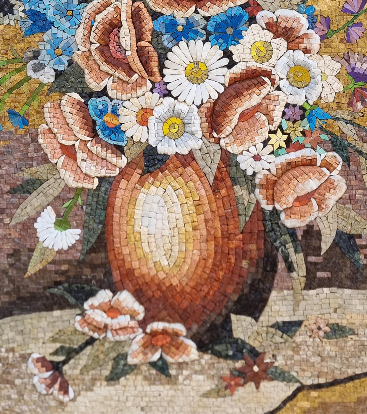44×30 Floral Vase Mosaic Wall Art – Vibrant Flower Arrangement, Decorative Home Decor, Customization available