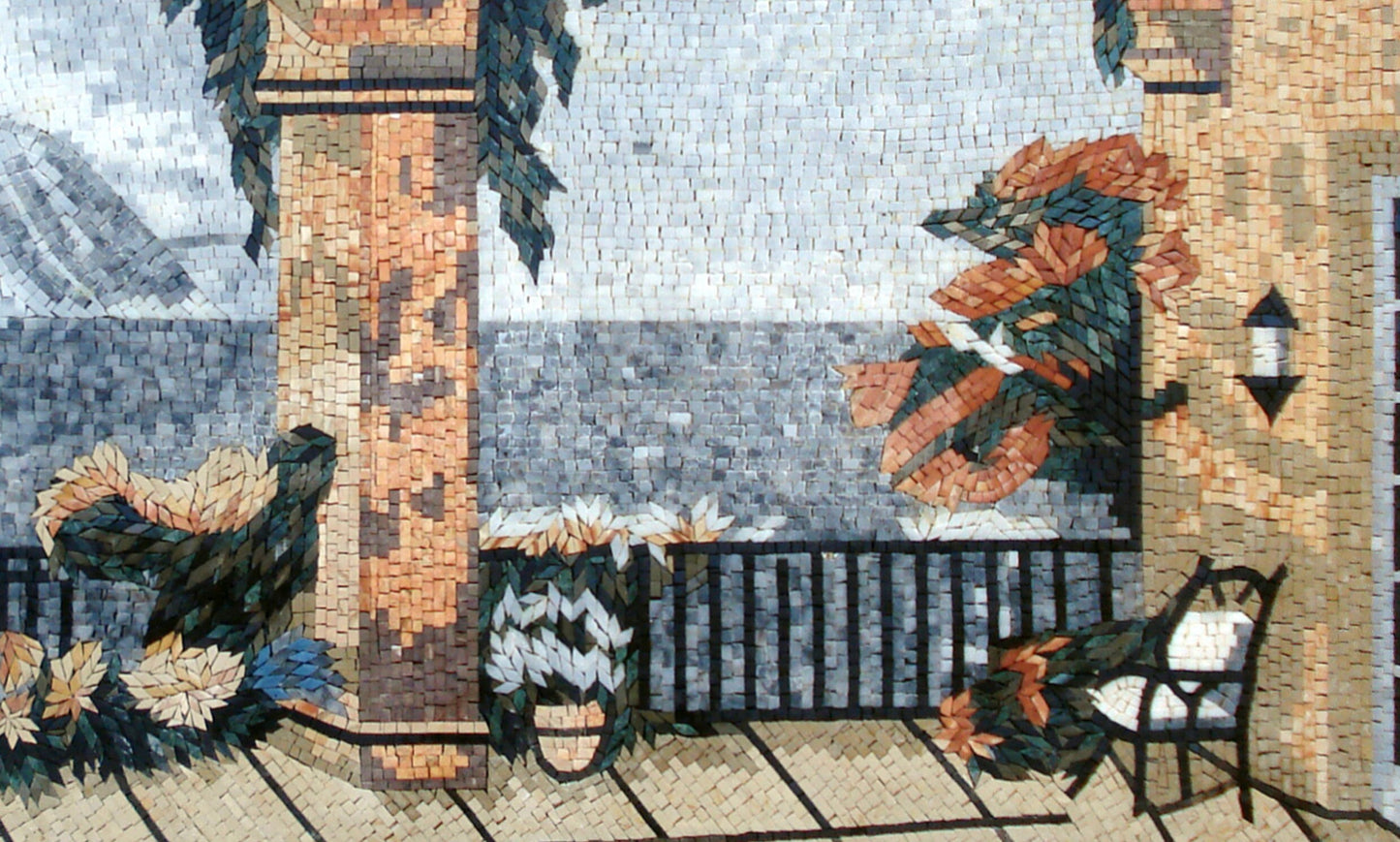 Handmade Beach View Marble Mosaic Tile Art (60” x 36”)