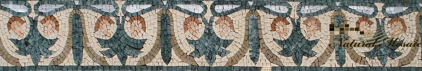 Botanical Floral Marble Mosaic Border: 6" x 40" Wall Art