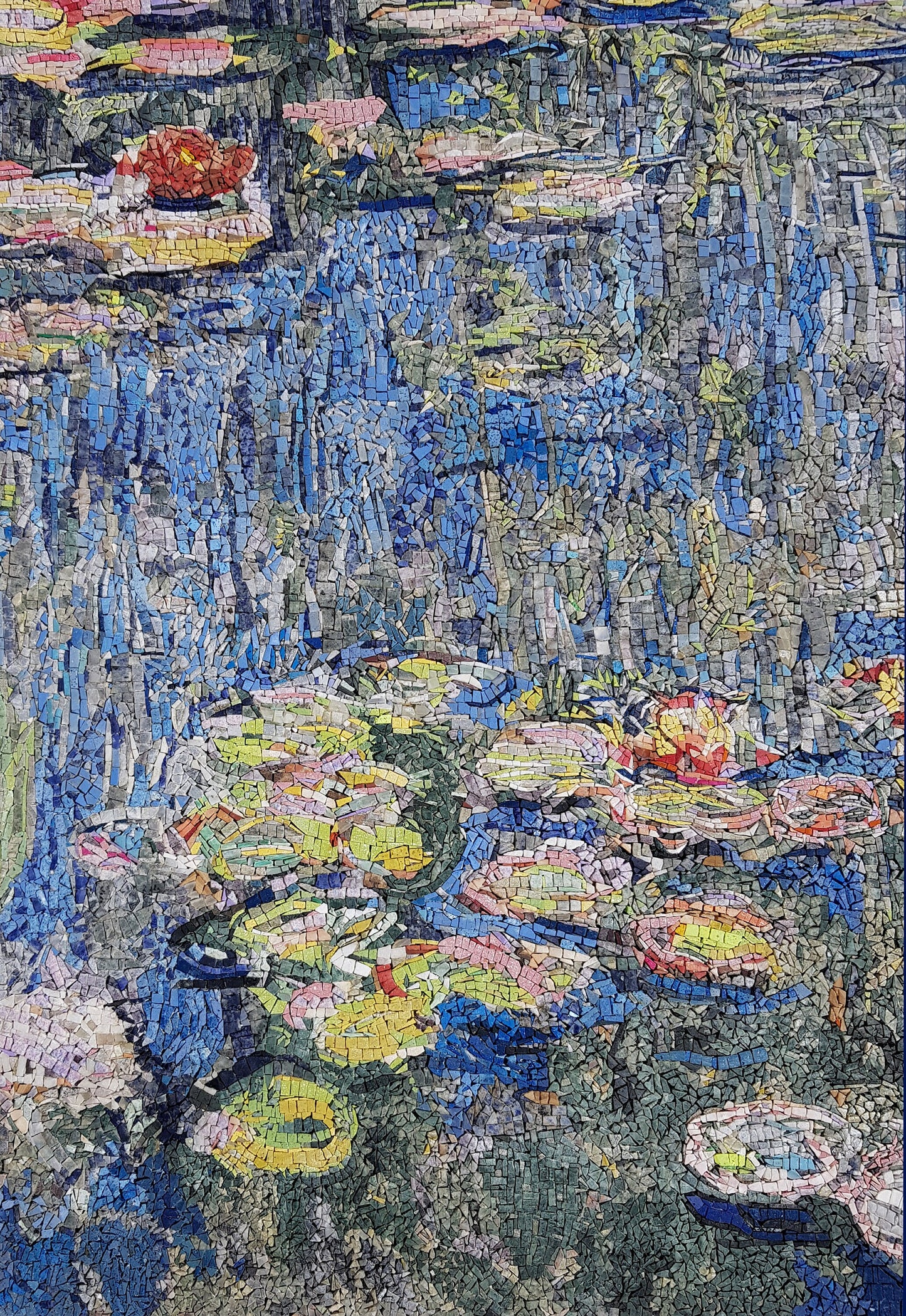 Monet's Water Lilies Mosaic Art: Handmade Marble Tile Reproduction