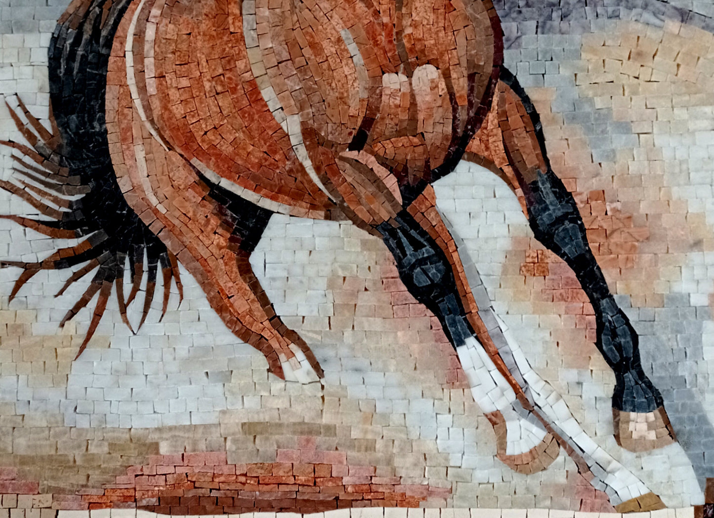 Handmade Horse Mosaic Tile Art: Marble Animal Mural (36" x 28")