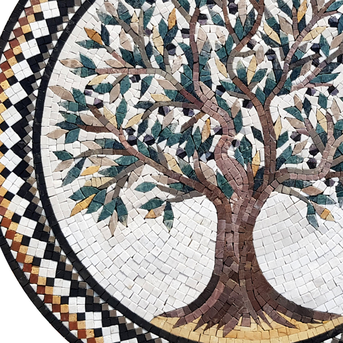 Olive Tree Backsplash Marble Mosaic Medallion Tiles. Customization. Handcrafted Roman Mosaics