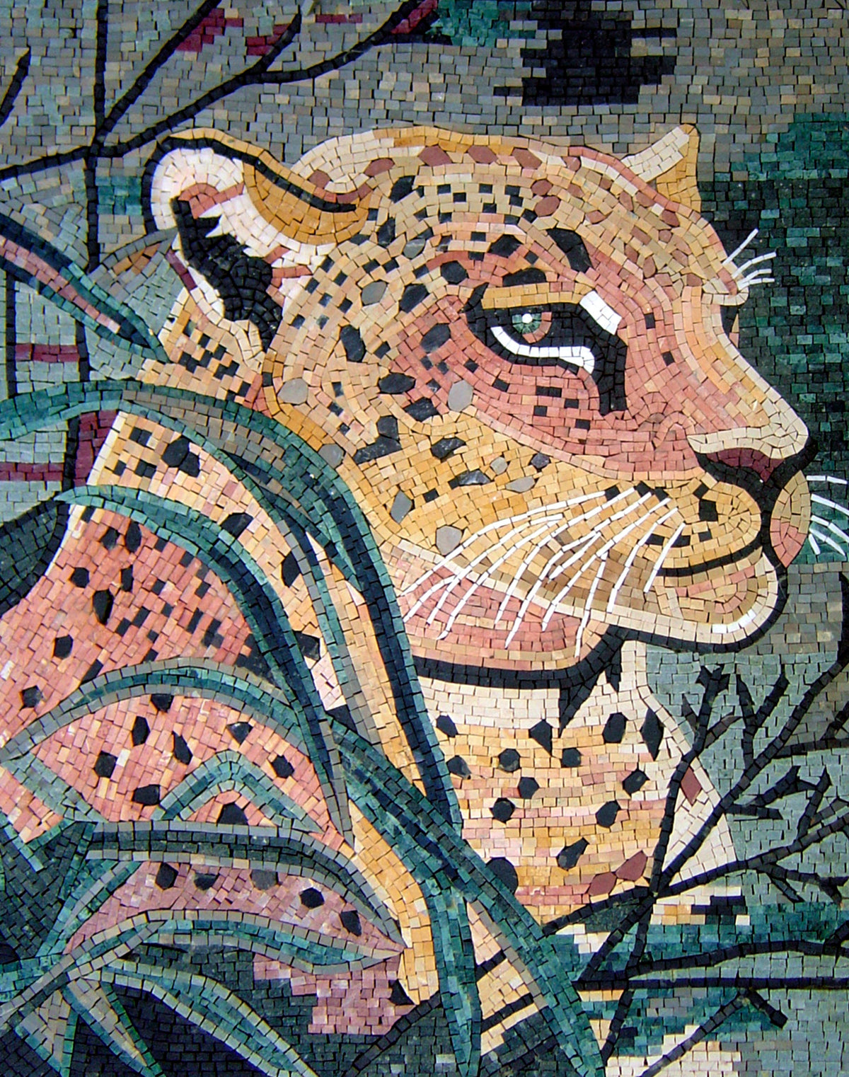 Handmade Tiger Marble Mosaic: Wild Animal Wall Art (40x32)