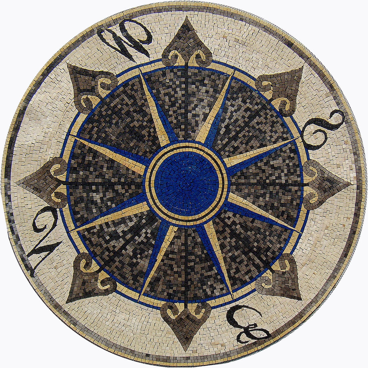 Handmade Nautical Compass Marble Mosaic Medallion - 40" Art Tile Décor
