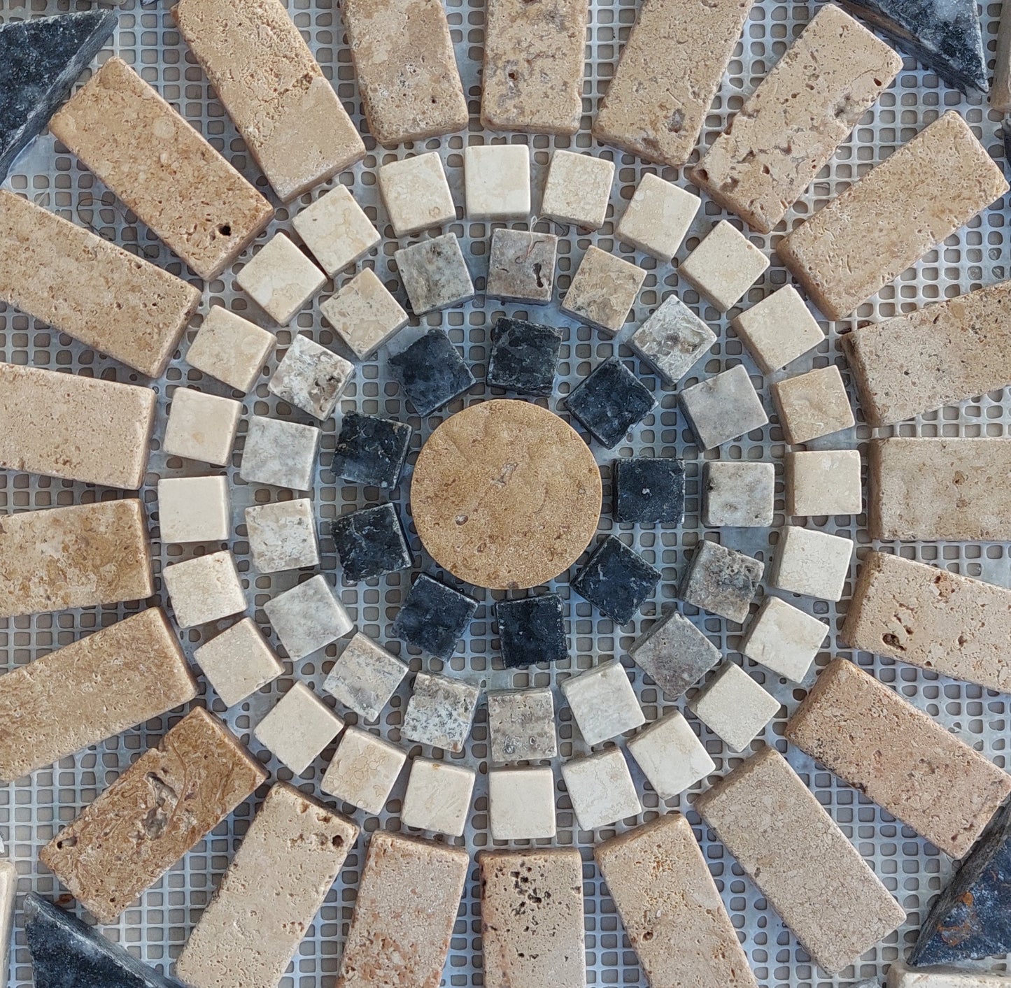 Handmade Marble Medallion Mosaic Art: Tropical Home Decor (24x24)