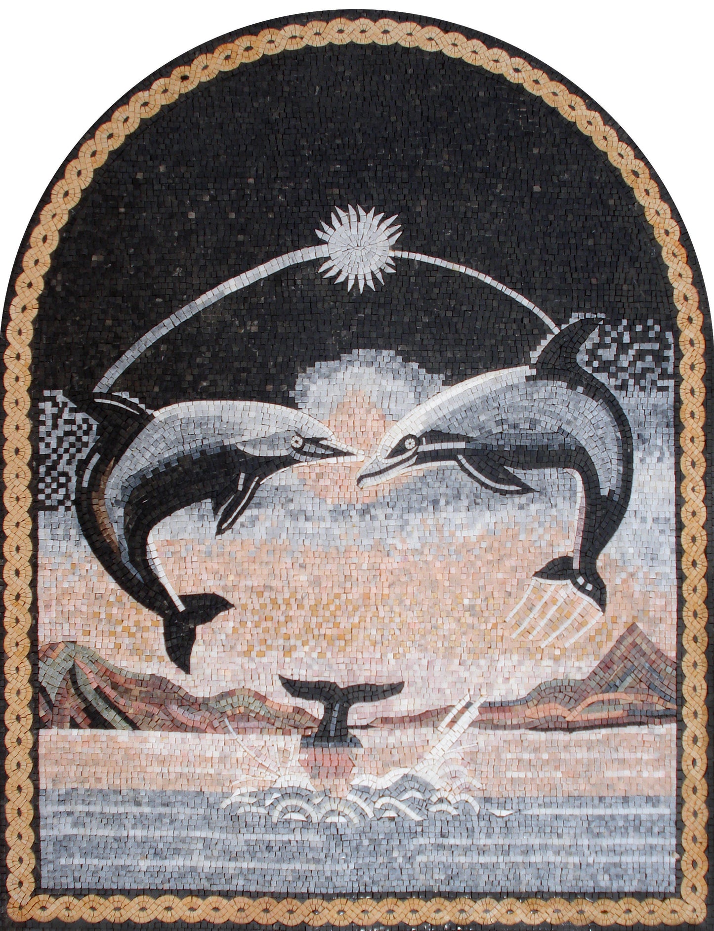 Handmade Dolphin Mosaic Mural: Sea Animal Wall Art (52” x 40")