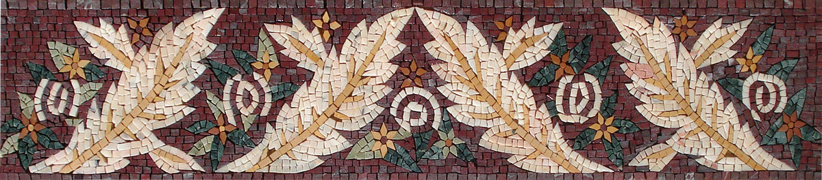 Feather Mosaic Border: Floral Marble Tiles, 8" x 40"