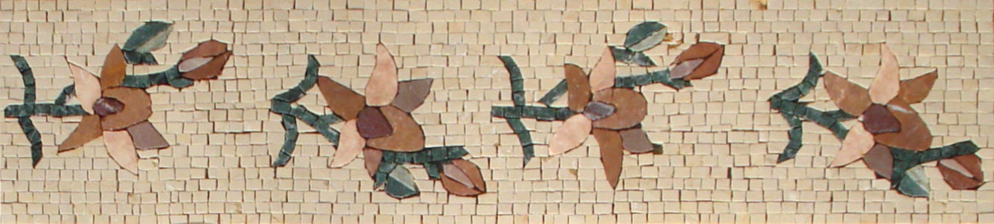 Floral Mosaic Tile Border: Botanical Rose Artwork, 40"x6"