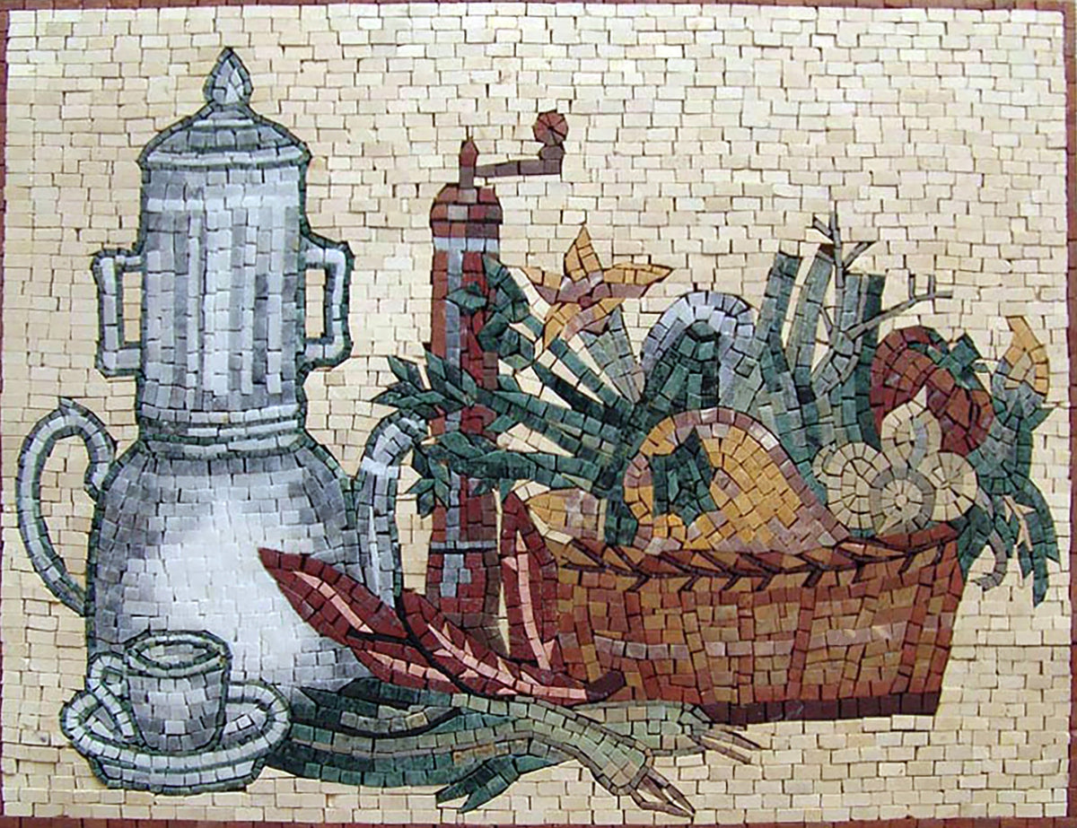 Handmade Marble Mosaic: Kitchen Fruit Bowl Wall Art (32x24)