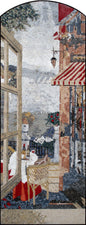 Handmade Coastal City Mosaic Mural: Abstract Stone Tile Artwork