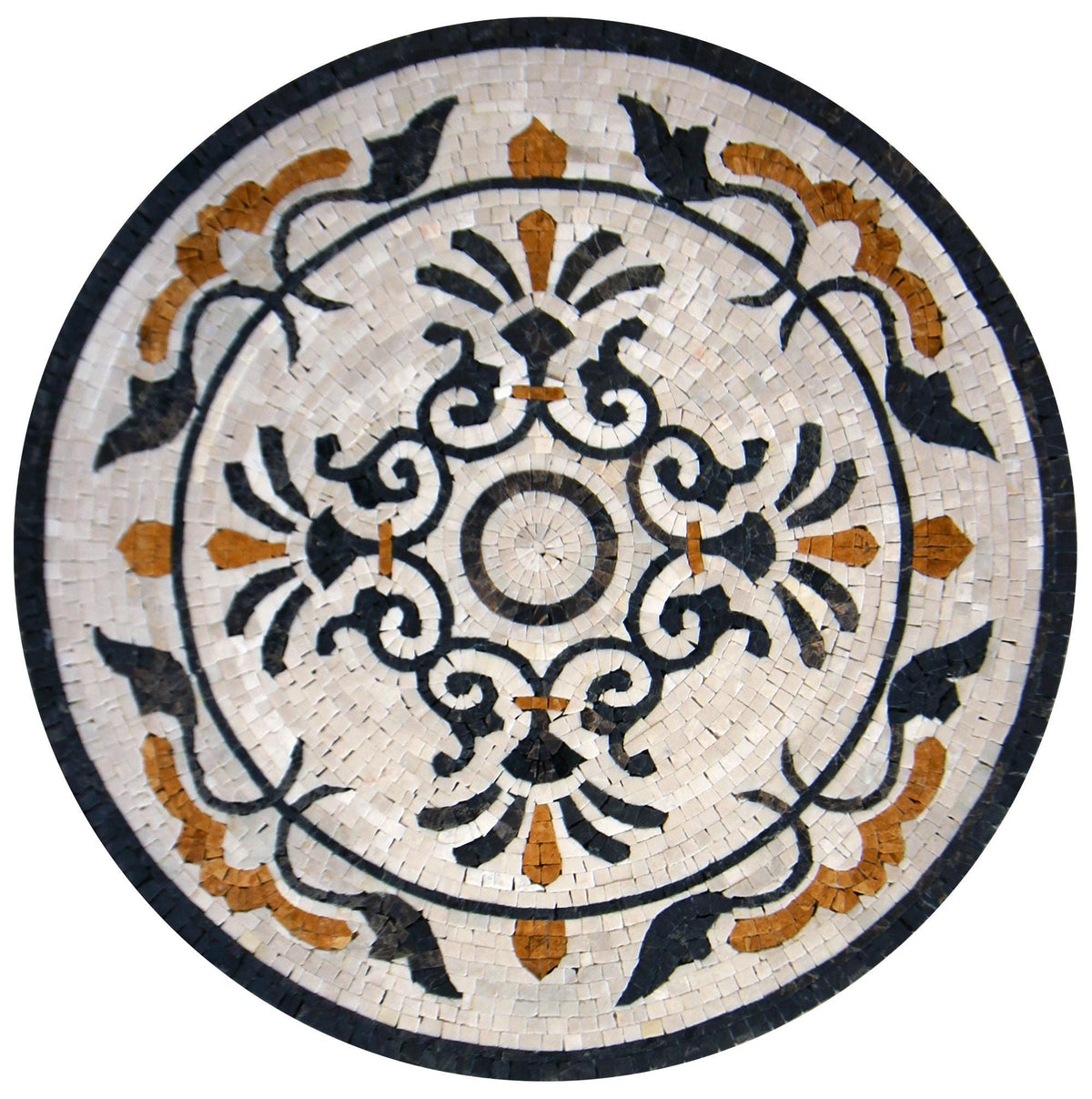 Handmade Marble Mosaic Medallion: 20-Inch Round Stone Tile Art