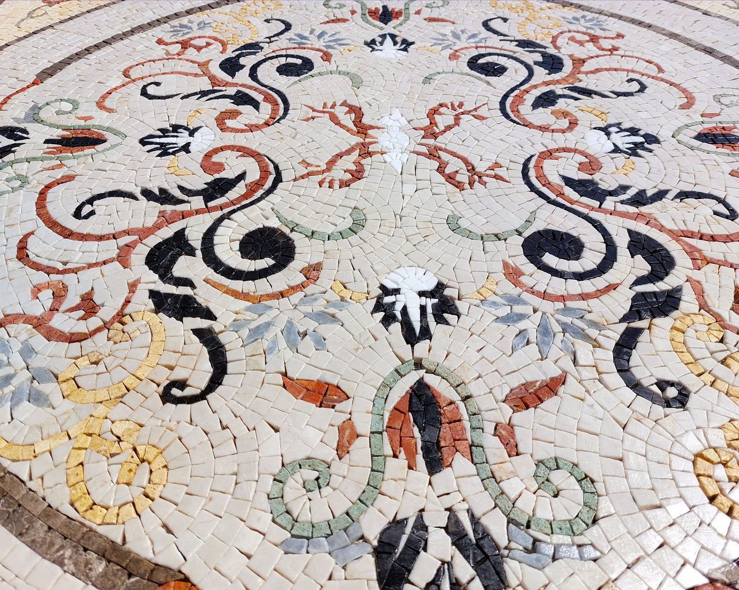 Handmade Floral Mosaic Tile: Geometric Marble Mural (32x32)