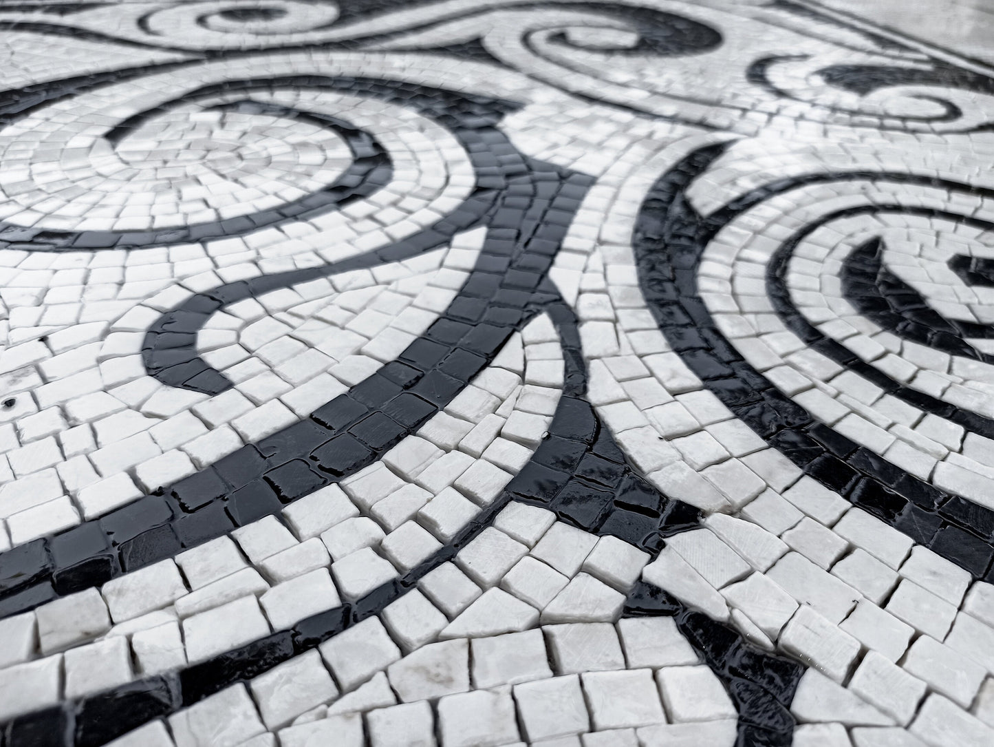 Handmade Marble Mosaic Tile: Waves Pattern, Indoor/Outdoor (58” x 40")