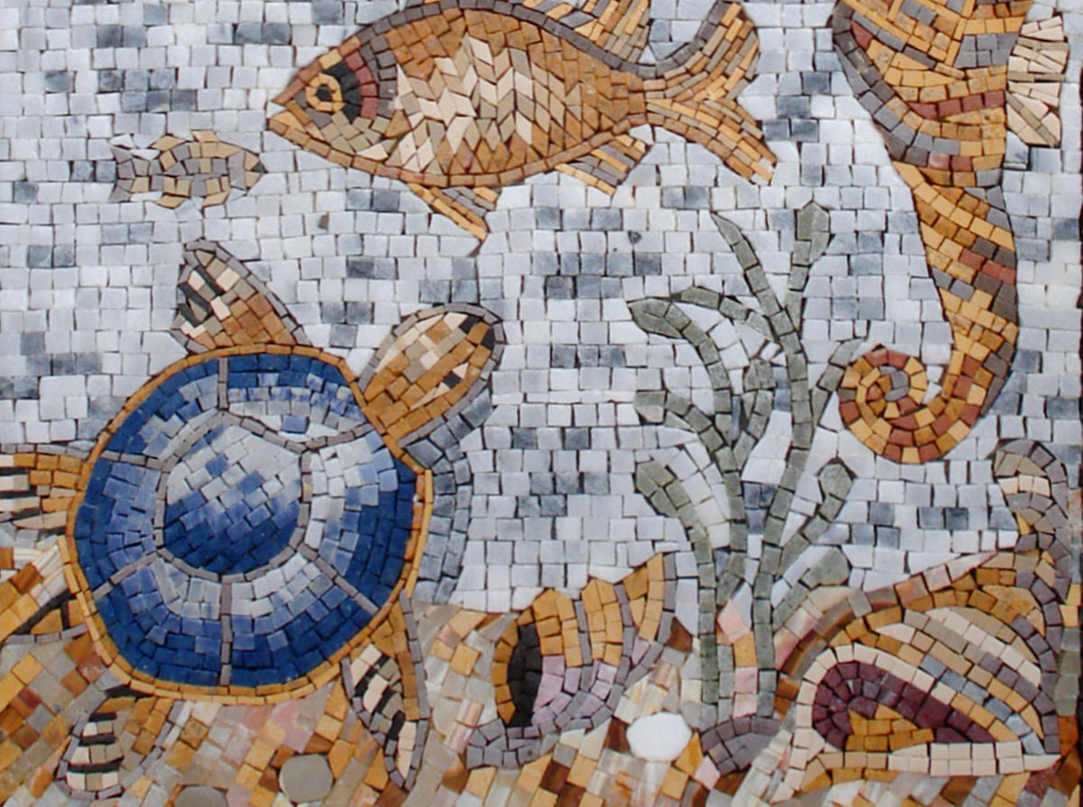 AQUARIUM MOSAIC TILES | Sea Marine Tiles For Living Room Walls | Turtle, Fish And Seahorse Artwork Tiles For Interior Rooms Wall Decor