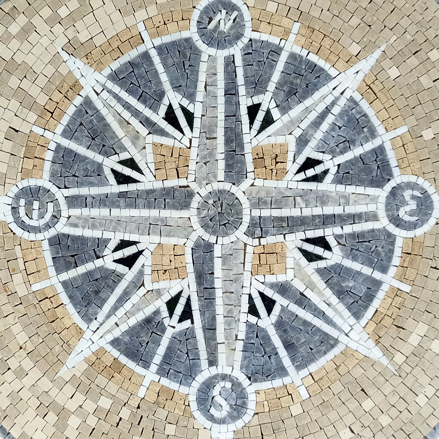 Eternal Elegance - Ivory-Toned Compass Rose Mosaic Medallion Art Tiles