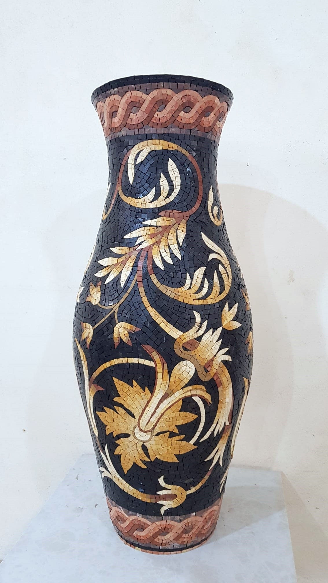 Floral Mosaic Vase: Handmade Marble Stone Plant Holder