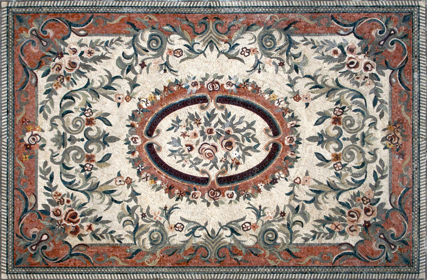 Handmade Marble Stone Mosaic Rug: Floral Art Tile Carpet (92” x 60")