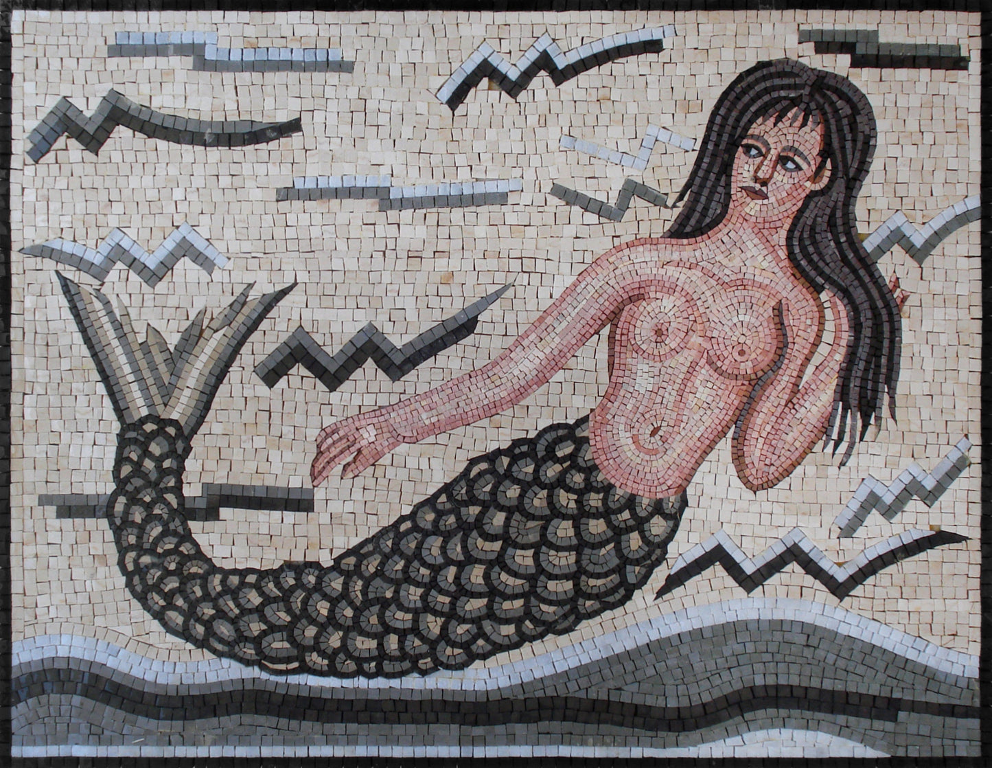 Handmade Mermaid Mosaic Tile Art: Stone Backsplash ( 40" x 30" )