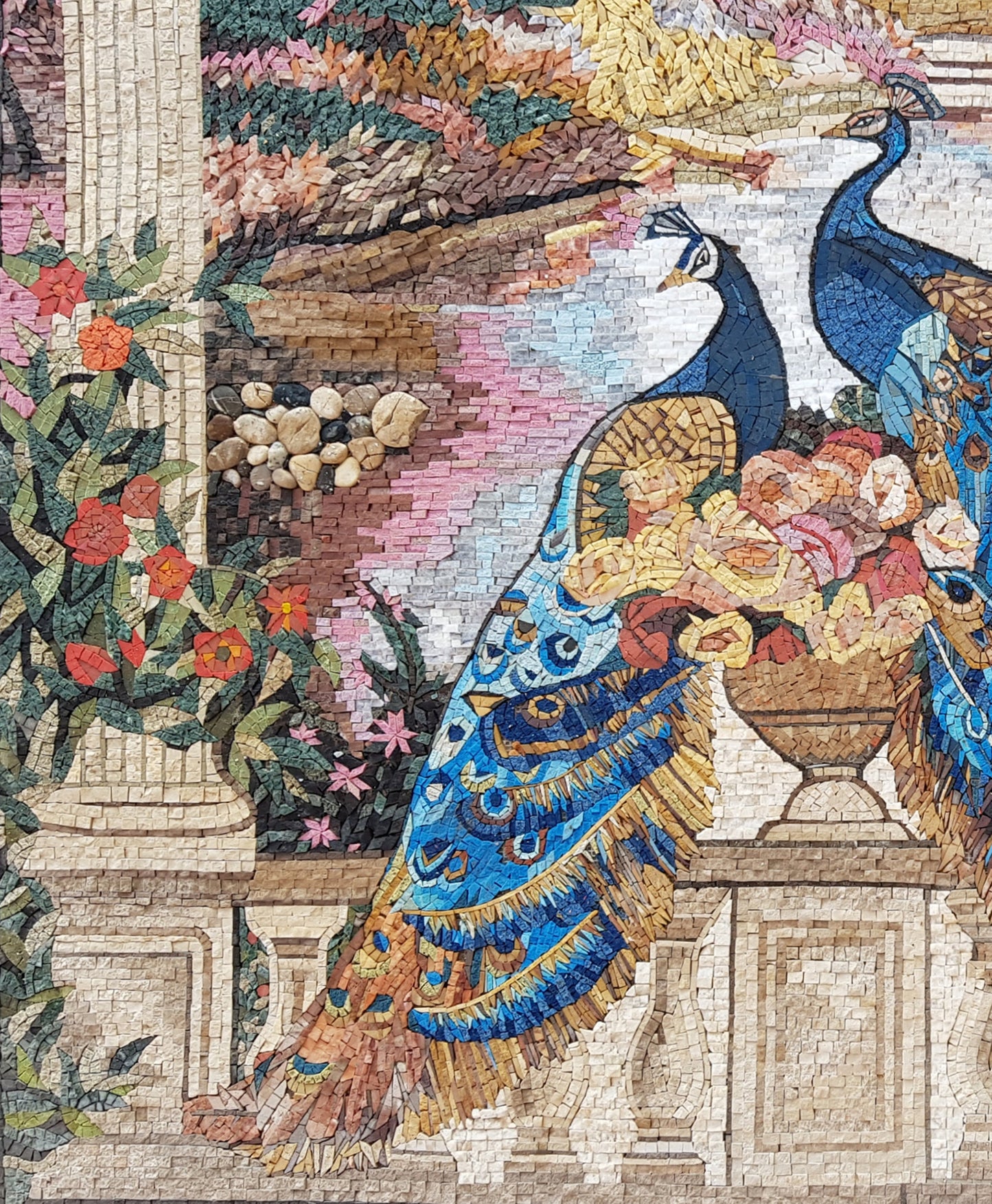 Peacock Mosaic Tile Art: Handmade Stone Wall Decor (56” x 40")